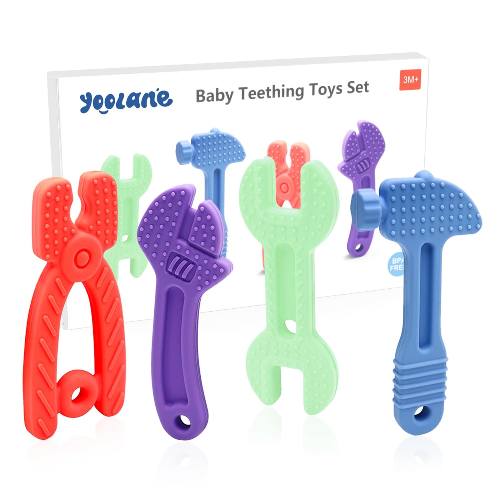 Beißring Baby [Original] - Beißspielzeug aus Silikon, Werkzeug Beissring Kühlend, Zahnungshilfe BPA-frei | Spielzeug & Zubehör & Geschenke für 3+ Monate Kleinkind | 4 Stück Angebot bei HelloDeals