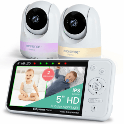 Babysense Babyphone 720p HD 5 Zoll mit 2 Kameras, Video Babyphone ohne WLAN, 6-Farben-Nachtlicht, Wiegenlieder, 300m Reichweite, Zwei-Wege-Audio, 4-facher Zoom, 4000mAh Akku Prisma - 2 Kameras Angebot bei HelloDeals