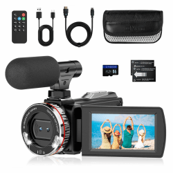 Videokamera 4K 60FPS Camcorder, 48MP 21X Digitalzoom Vlogging Kamera für YouTube, 3.0'' 270°Drehbarer Screen Vlog Camera, Video Kamera mit Externem Mikrofon, Fernbedienung, 64 GB Karte, 2 Batterien Dual Cam Angebot bei HelloDeals