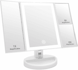 Auxmir Kosmetikspiegel mit LED Beleuchtung, Faltbar Schminkspiegel 1X/5X/10X Vergrößerung, Spiegel mit Dimmbare Helligkeit, Unterstützt USB/Batterie Weiß(10x/5x) Angebot bei HelloDeals