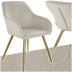 tectake® Esszimmerstuhl, Sessel bequem mit Armlehne, Polsterstuhl, Samtstoff Cocktailsessel, Loungesessel für Wohnzimmer, Esszimmer, Moderne Küchenstühle, Bürostuhl - Taupe/Gold 1 Stuhl Taupe/Gold Angebot bei HelloDeals