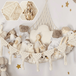 Kuscheltier Aufbewahrung Netz, Boho Makramee stofftier Spielzeug Lagerung hängende Tasche, Aufbewahrung Kuscheltiere Lagerung Netz Spielzeugaufbewahrung kinderzimmer Weiß White Angebot bei HelloDeals
