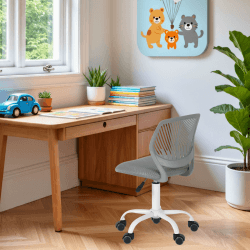 FurnitureR Kinderstuhl höhenverstellbar für Schreibtisch, ergonomischer bunter Jugendstuhl mit Rückenlehne & Armlehnen, Drehstuhl mit 5 Rollen, für Kinder 3–10 Jahre, bis 100 kg belastbar Color-grau Angebot bei HelloDeals