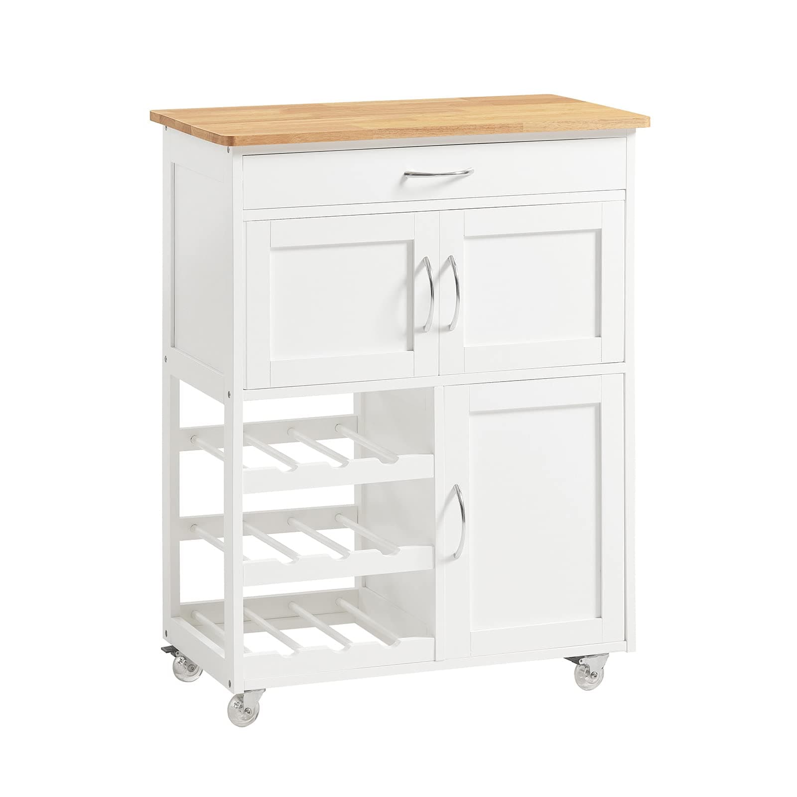 SoBuy Servierwagen mit Rollen Küchenwagen mit Arbeitsplatte Rollwagen mit Schubladen, Weinregal Kücheninsel Kochinsel Küchenregal stehend Möbel für Küche, Esszimmer & Outdoor Weiß 67x86x38cm FKW45-WN Angebot bei HelloDeals