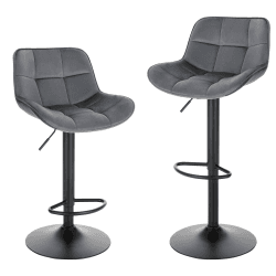 EUGAD Barhocker 2er Set, höhenverstellbar 360° drehbar, Barstuhl mit Rückenlehne Fußstütze, Polsterhocker mit Samtbezug, ergonomischer Hocker im Bar, Sitz 49x36 cm, aus Metall, Dunkelgrau Dunkelgrau Samt Angebot bei HelloDeals
