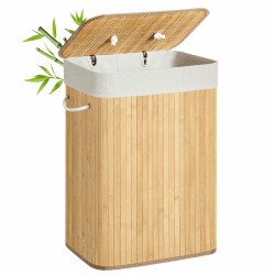 SONGMICS Wäschekorb mit Deckel, 72 Liter, Wäschesammler aus Bambus, faltbar, Wäschesack herausnehmbar und maschinenwaschbar, mit Griffen, für Waschküche, Schlafzimmer, naturfarben LCB10Y 72 L Naturfarben Angebot bei HelloDeals
