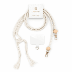 ONEFLOW Geflochtene Handykette Universal zum Umhängen lang, Abnehmbar mit 2 Karabiner, Holzperlen Boho Style Handyband für Handy Hüllen, Kette Perlen Holz Natur, Chainless Makramee Braid, Beige Gold Handyanhänger Makramee Braid Gold Angebot bei HelloDeals