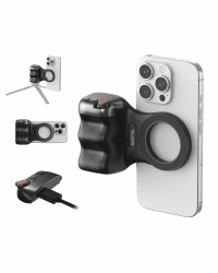 TELESIN Fun Shot Smartphone Handle Grip, Magnetic Smartphone Grip mit Abnehmbarer Bluetooth-Fernbedienung - 1/4" Gewinde - Unterstützt USB-C-Aufladung, Handgriff für iPhone Android (Schwarz) Angebot bei HelloDeals