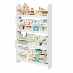 WOLTU Kinder Bücherregal Wand, Bücher-Organizer mit 4 Ablagen, Kinderregal für Buchaufbewahrung, Wandregal Kinderzimmer aus Kiefernholz E1 MDF, für Spielzimmer, Weiß Weiß 60x98cm Angebot bei HelloDeals