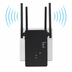 2025 Neuestes 1200Mbit/s WLAN Verstärker,WLAN Repeater,Dual-Band WiFi Signal Verstärker mit 4 externen Antennen und Internet Booster mit LAN/WAN Port. Schwarz Angebot bei HelloDeals