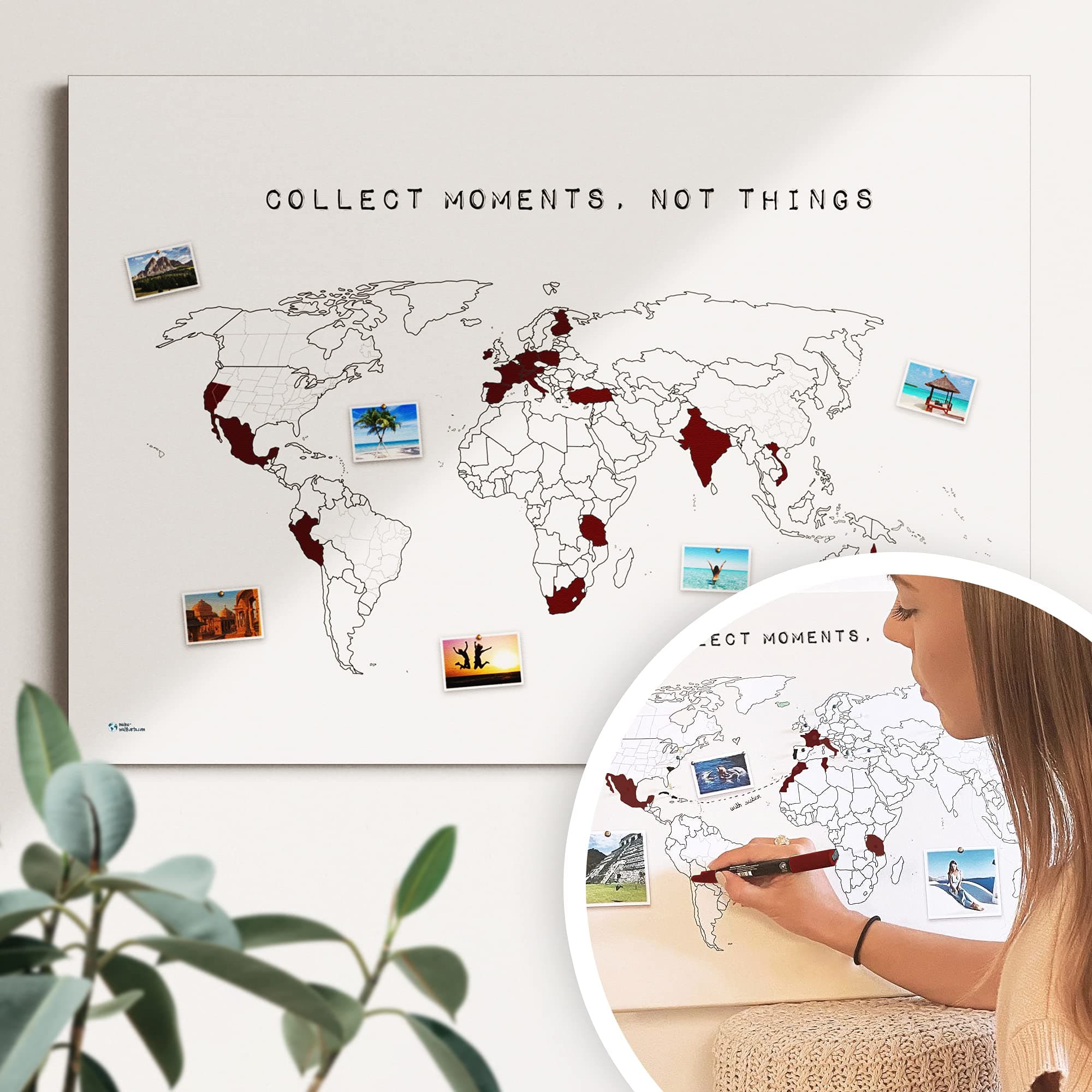 Weltkarte zum Ausmalen "Collect Moments" - Nachhaltig & Handmade in Germany - Größe: 60x40cm Leinwandposter 60x40cm Angebot bei HelloDeals