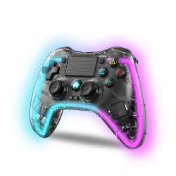 NK Controller für PS4 / PC/Android - Wireless Controller mit 2-Shock, 6 Achsen, 2 MACRO-Tasten, 7 LED-Lichtmodi, Touchpad, Kopfhöreranschluss, Ladekabel inklusive - Transparent Schwarz Black Angebot bei HelloDeals