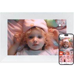 Frameo Digitaler Bilderrahmen WLAN,10.1 Zoll Digitale Photo Frame,1280x800 IPS Touchscreen,32GB Automatisch drehbar,Teilen Sie Fotos und Videos mit Ton Sofort über Frameo APP von überall, Weiß Weiße-32GB Angebot bei HelloDeals