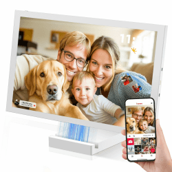 64 GB Frameo Digitaler Bilderrahmen 10,1 Zoll WLAN, 5000mAh Akku mit drahtloser Ladung, HD IPS Touchscreen, Auto-Rotation, Sofortige Foto- und Video-Übermittlung via FRAMEO App Weiß Angebot bei HelloDeals
