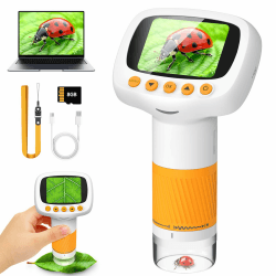 Tragbares Kinder Mikroskop, 1000x Digitales Mikroskop für Kinder mit 8GB Karte, 2 Zoll IPS Bildschirm USB Microscope, Foto- und Videoaufnahme, Lupe Spielzeug ab 3 Jahre (Orange) Angebot bei HelloDeals