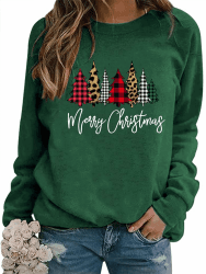 Weihnachtspullover Damen Sweatshirt Weihnachtsbaum Druck Rundhals Langarm Weihnacht Pullover Casual Christmas Sweat Oberteile G-green L Angebot bei HelloDeals