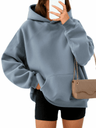 Hoodie Damen Oversize Bequeme Baumwolle Pullover Casual Kapuzenpullover Einfarbig Basic Hoody Langarm Sweatshirt mit Kapuze Fashion Oberteile Herbst S Blau Angebot bei HelloDeals