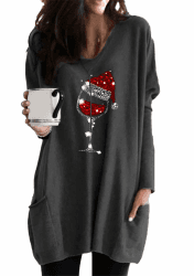EFOFEI Frauen Casual Sweatshirt Langer Saum Party Bluse Casual Slim Rundhals Sweatshirt Knielangen Poncho Bluse Weinglas Dunkelgrau M Angebot bei HelloDeals