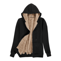 Fleecejacke Damen Hoodie Kapuzenpullover Sweatjacke Warm Oberteil, Herbst Winter Sweatshirt mit Reißverschluss Zip Kapuzen-Sweatshirt XL Schwarz Angebot bei HelloDeals