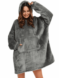 Pullover Sweatshirt Mit Kapuze Robe Decke Hoodie Decke Sweatshirt Flanell Hoodies Einheitsgröße Grau Angebot bei HelloDeals