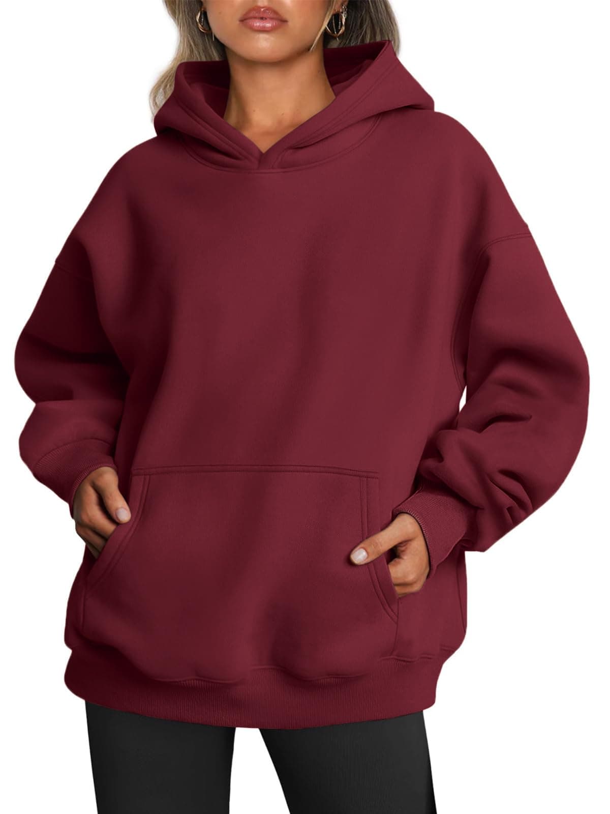 Tomwell Oversized Hoodie Damen Winter Pullover Casual Kapuzenpullover Langarm Sweatshirt Tops mit Taschen S A Weinrot Angebot bei HelloDeals