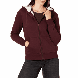 Amazon Essentials Damen Sherpa-gefütterte Fleece-Kapuzenjacke mit durchgehendem Reißverschluss (erhältlich in Übergröße) M Burgunderrot Angebot bei HelloDeals