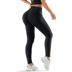Tik Tok Damen Sport Leggings, High Waist Push Up Boom Booty Leggings mit Bauchkontrolle, Lange Sporthose Fitnesshose Yoga Leggings für Damen Mädchen L Schwarz Angebot bei HelloDeals