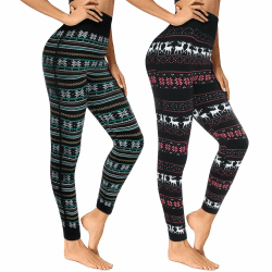 Thermo Leggings Damen Winterleggings Skinny Thermoleggings Laufhose Norweger mit Weihnachtsmotiven Teddy-Innenfleece Frauen/Mädchen 4145-B, Schwarz, Einheitsgröße Einheitsgröße 2er Pack-4145a+4145b Angebot bei HelloDeals
