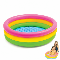3-Ring-Planschbecken Kinderpool mit Aufblasbarem Sicherheits-Blasen-Boden, für Kleinkinder, Gärten, Hinterhof, Mehrfarbig (86 x 25 cm) Angebot bei HelloDeals