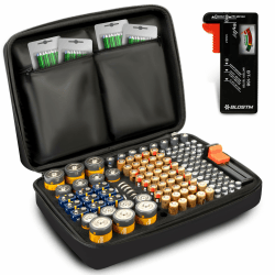 BLOSTM Batterie Organizer mit Batterietester - Batterie Aufbewahrungsbox für 140 Batterien AAA, AA, 9V, C, D, Knopfzelle, Batterie Box Aufbewahrung (Batterien Nicht Enthalten) Angebot bei HelloDeals