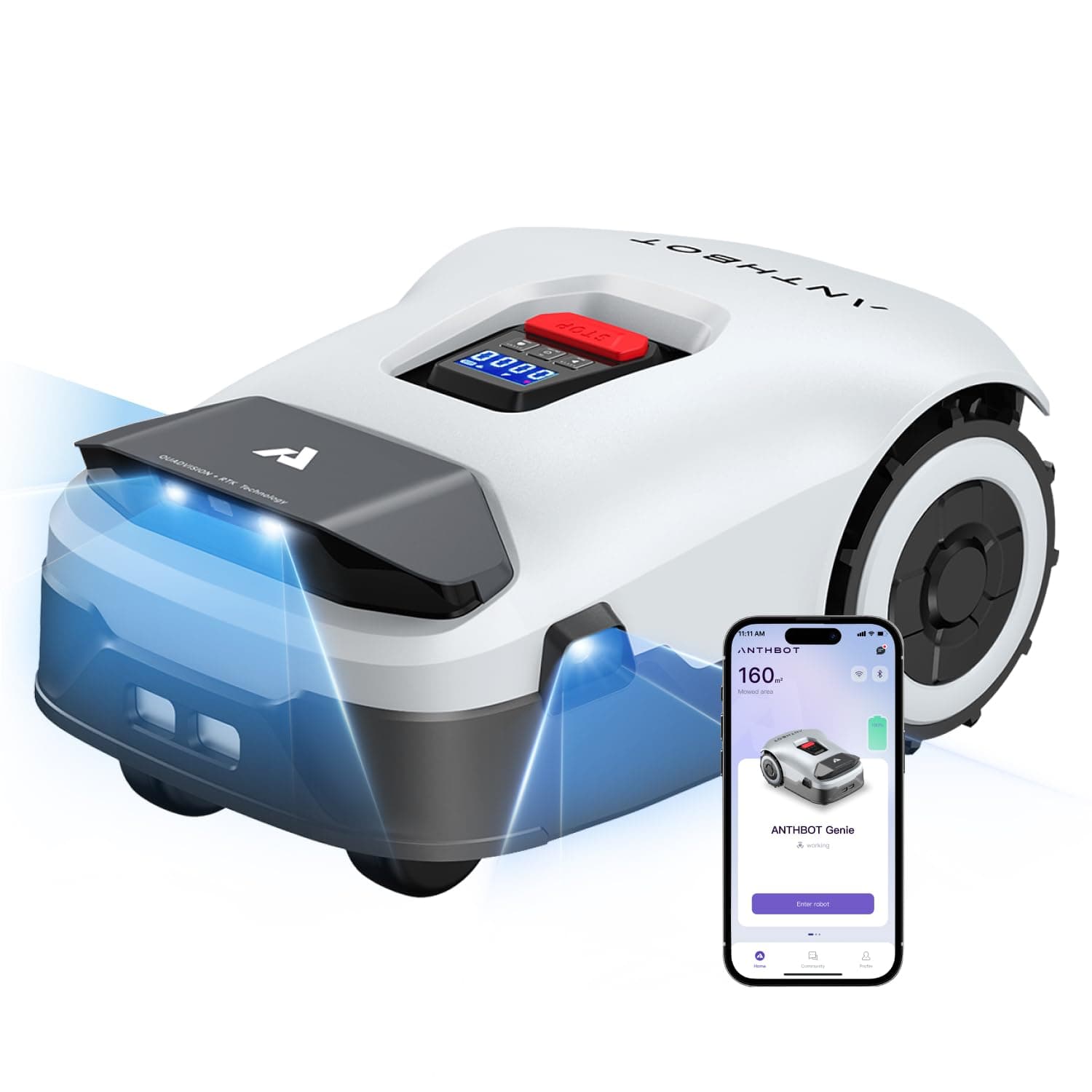 ANTHBOT Genie 600 Rasenmäher Roboter ohne Begrenzungskabel, Intelligenter Mähroboter mit RTK & 4-Kamera-Vision, Smart Mapping, KI-Hinderniserkennung, App-Steuerung & Regensensor, bis 900 m² A-Genie 600 Angebot bei HelloDeals