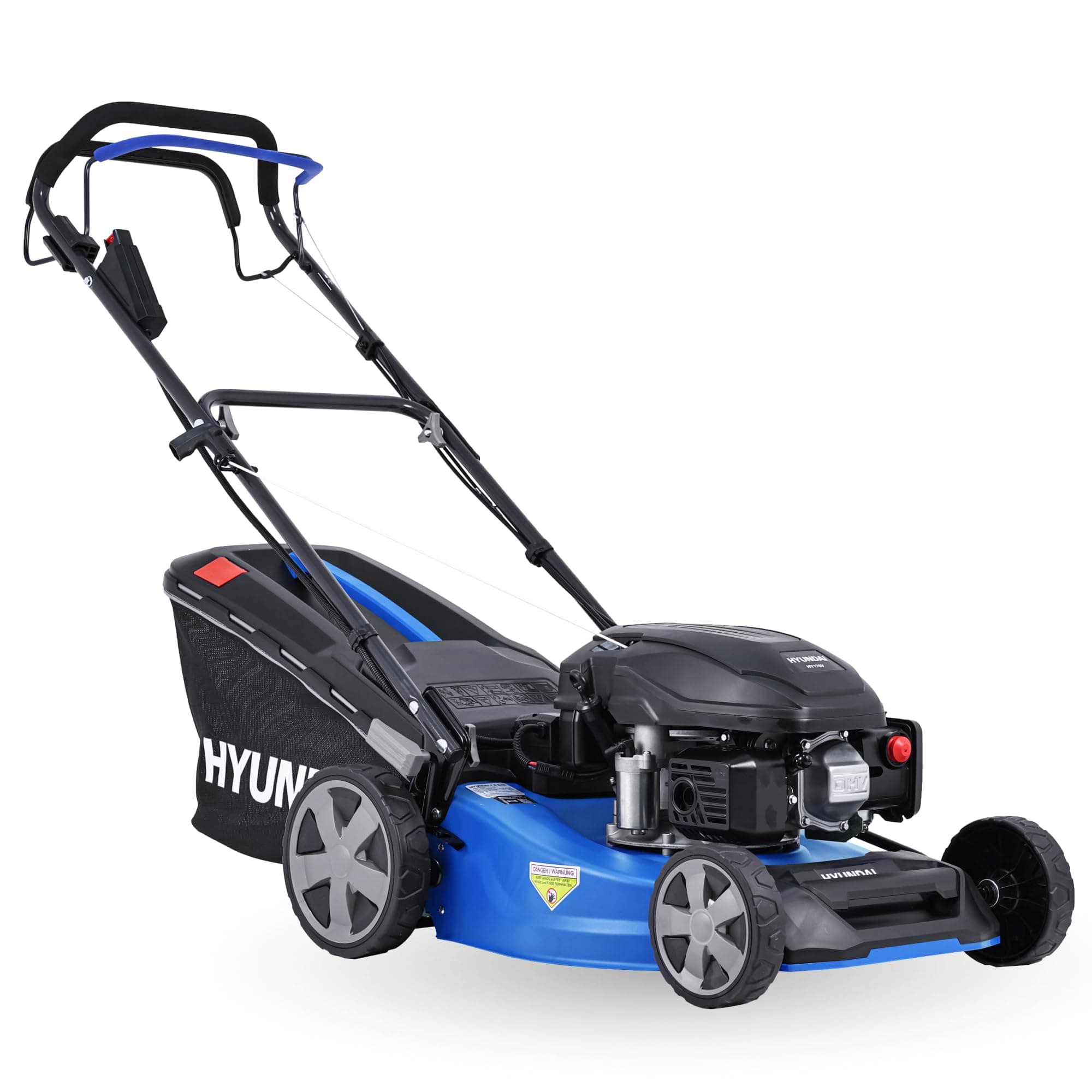 HYUNDAI Benzin Rasenmäher LM4623G ES, Radantrieb, E-Start, Mulchfunktion, starker 3.9PS Motor mit 170cc, 46 cm Schnittbreite, 65L Korb, Benzinmäher, Mulcher 46cm, E-Start Angebot bei HelloDeals