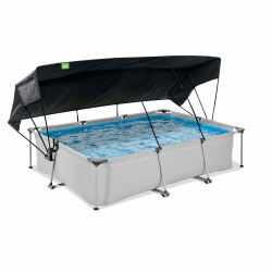 EXIT Toys Soft Grey Pool mit Sonnensegel - 300x200x65cm - Rechteckiger, Kompakter Rahmenpool mit Kartuschenfilterpumpe - Optimaler UV-Schutz - Leicht Zugänglich - Einzigartiges Design - Grau 300 x 200 cm Hellgrau Angebot bei HelloDeals