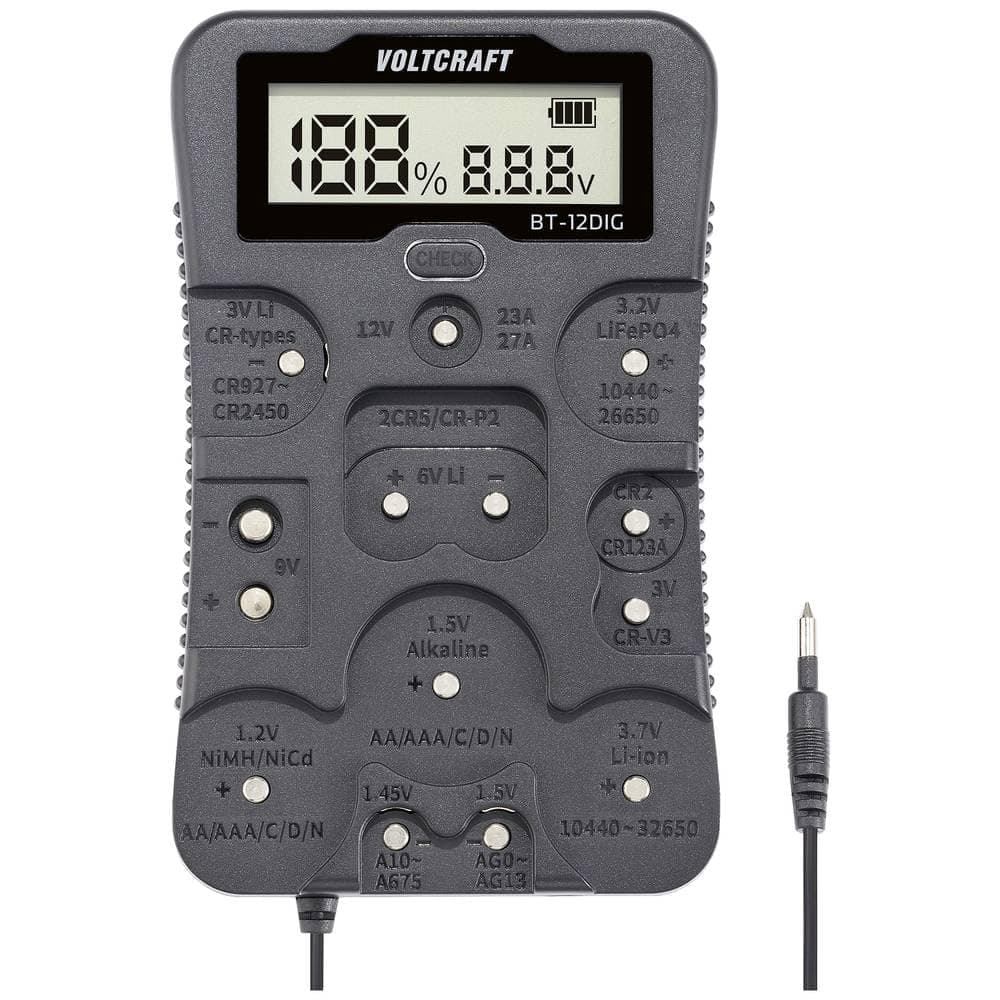 VOLTCRAFT Batterietester BT-12DIG Messbereich (Batterietester) 1,2 V, 1,5 V, 3 V, 3,7 V, 6 V, 9 V, 12 V Batterie, Akku Angebot bei HelloDeals