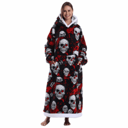 Ultra Weiche Hoodie Decke mit Ärmeln Warme Flanell Decke zum Anziehen für Zuhause Sofa und Bett, Kuscheldecke mit Kapuze Einheitsgröße Schädel Angebot bei HelloDeals