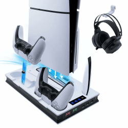 Wigearss PS5/PS5 Slim/PS5 Pro Kühler Standfuß mit Dual Controller Ladegerät, PS5 Controller Ladestation Standfuß mit Lüfter für PS5/PS5 Slim/PS5 PRO UHD/Digital Edition Angebot bei HelloDeals