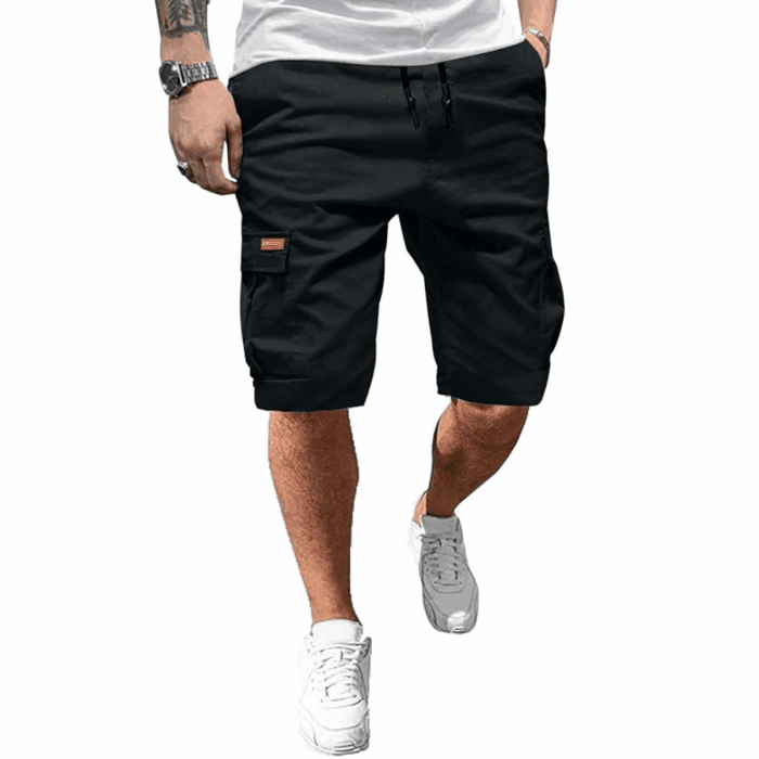 Kurze Hosen Herren Cargo Shorts Elastische Taille mit Tunnelzug Schwarz XL Angebot bei HelloDeals