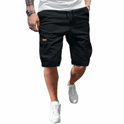 Kurze Hosen Herren Cargo Shorts Elastische Taille mit Tunnelzug Schwarz XL Angebot bei HelloDeals