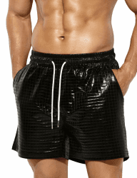 Casey Kevin Metall Shorts Herren Glänzende Kurze Hose Party Gold Silber Bar Metallic-Shorts Pailletten Boxershorts L A3-schwarz Angebot bei HelloDeals