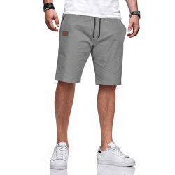 Kurze Hosen Herren Baumwolle Elastische Taille mit Tunnelzug L Grau Angebot bei HelloDeals