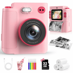 Sofortbildkamera Kinder, 1080P HD Kinderkamera Sofortbildkamera mit 32GB Karte & DruckerPapier, Kinderspielzeug Geburtstag und Weihnachten Geschenke für Jungen/Mädchen 3-12 Jahren (Rosa) Angebot bei HelloDeals