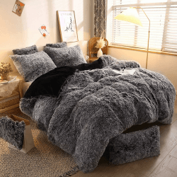 Winter Bettwäsche 200x200cm Schwarz Plüsch Langhaar Flauschig Flanell Biber Bettbezug Warme Deckenbezug Bettbezug und 2 Kissenbezug 80x80cm mit Reißverschluss Schwarzes Ombre 200x200cm+80x80cm*2 Angebot bei HelloDeals