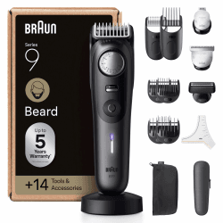 Braun Barttrimmer Series 9, Elektrischer Bartschneider Herren mit 14 Barber-Tools, Ultrascharfe ProBlade Klinge, 180 Min Akkulaufzeit, Kabelloser Bartrasierer, 52 Längen, Wasserdicht, BT9565, Titan + 14 Aufsätze Angebot bei HelloDeals