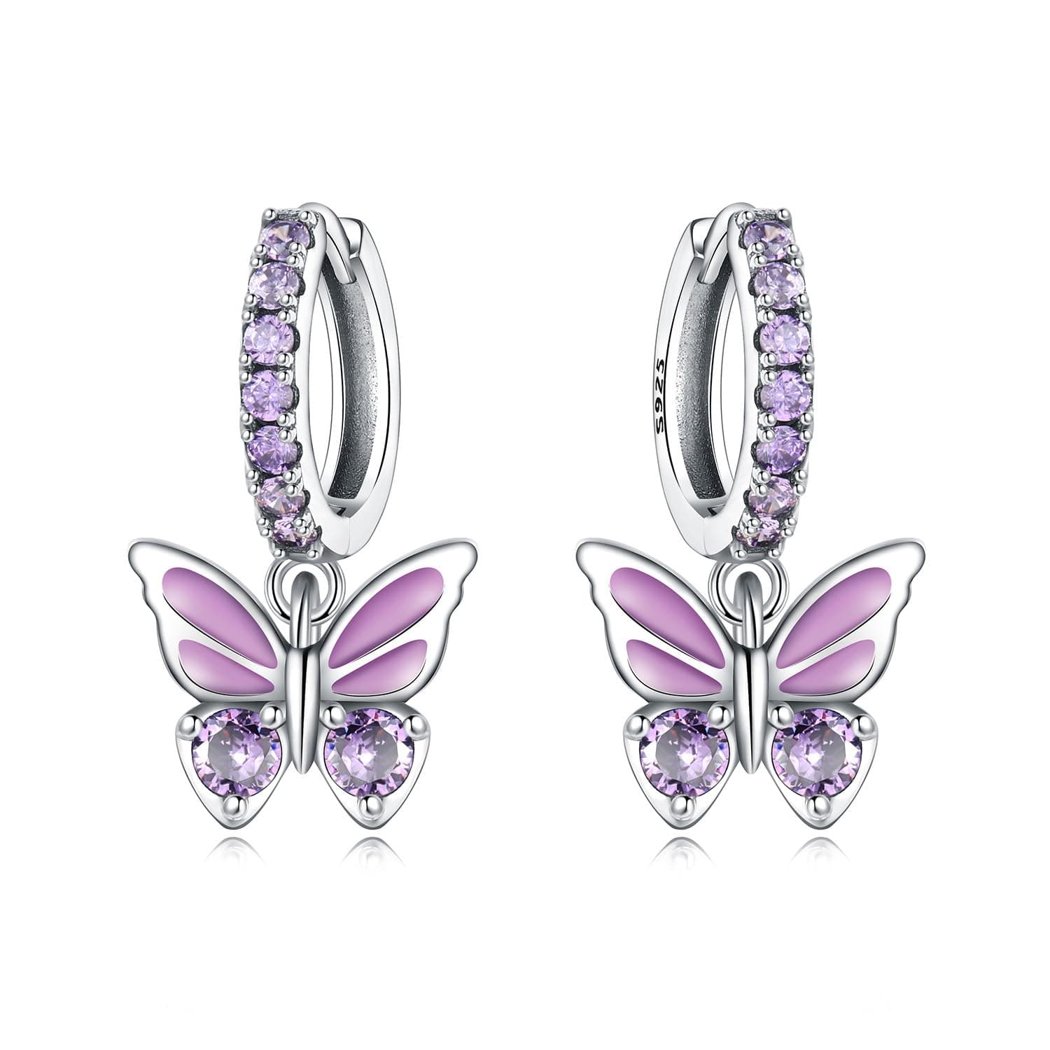 Ohrringe Silber 925 Hängend Zirkonia Earrings Ohrhänger Silber 925 Hängeohrringe für Damen Geschenk für Frauen Freundin Mama Lila Schmetterling Angebot bei HelloDeals