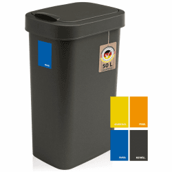 Hausfelder Mülleimer 50l groß mit Deckel in schwarz, Schwingdeckel Abfalleimer Küche mit 50 Liter, Tonne für Abfall, Recycling und gelber Sack 1 x 50 l Angebot bei HelloDeals