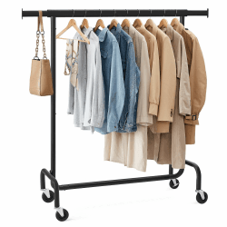 SONGMICS Kleiderständer auf Rollen, Garderobenständer, hochbelastbar, ausziehbare Kleiderstange, bis 130 kg belastbar, 45 x (110-150) x 162,9 cm, aus Metall, verchromt, Mattschwarz HSR011B01 (110-150)B cm Mattschwarz Angebot bei HelloDeals
