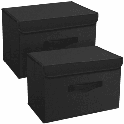 DIMJ 2 Stück Aufbewahrungsboxen mit Deckel, Faltbare Aufbewahrungskiste mit Griff, Aufbewahrungskorb Stoff, Ordnungsboxen Kleiderschrank Organizer, Faltbox für Kleidung, Schwarz 2 Stück Tiefschwarz Angebot bei HelloDeals