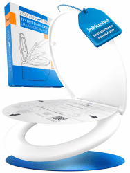 Toilettendeckel mit Absenkautomatik [Einfache Montage] antibakteriell & UV-beständig | Quick-Release-Funktion | Klodeckel, Klobrille, WC Sitz inkl. Installationsschablone Weiß Oval Angebot bei HelloDeals
