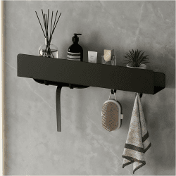 REKITA Duschablage ohne Bohren, Badezimmer Organizer 40 cm, Duschablage Edelstahl mit 4 Abnehmbaren Haken, Shampoo Halterung für Dusche, Hängeregal, Badregal Schwarz Angebot bei HelloDeals
