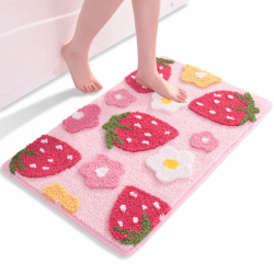 QJHOMO Rosa Badezimmerteppich Erdbeer Badematte rutschfest Waschbar Badteppich Bunt Badvorleger Weiche Mikrofaser Duschvorleger Absorbierende Badezimmer Teppich 45 x 65 cm 45 x 65 cm (Rechteckig) Rosa Angebot bei HelloDeals